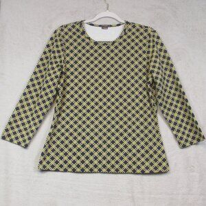 J. McLaughlin Catalina Cloth Black Gold Geometric Stretch Blouse Top Size Large